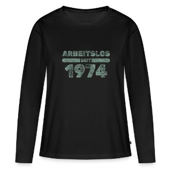 1974 1974 - T-shirt manches longues Premium bio Femme - noir - Devant - Julia (174cm)