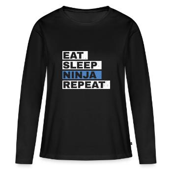 Ninja Warrior - Eat Sleep Ninja Repeat - Frauen Premium Bio Langarmshirt - Schwarz - Vorne - Julia (174cm)