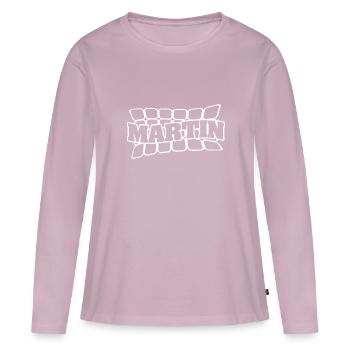 Nom Martin - T-shirt manches longues Premium bio Femme - rose poudré - Devant - Julia (174cm)
