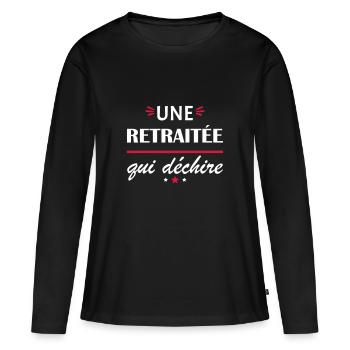 Retraitée qui déchire, cadeau départ à la retraite - T-shirt manches longues Premium bio Femme - noir - Devant - Julia (174cm)