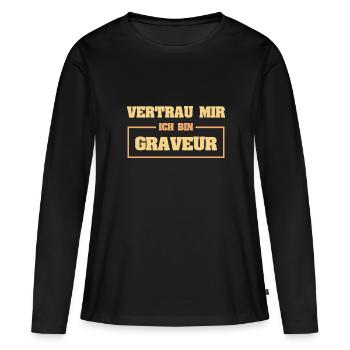 Graveur drôle - T-shirt manches longues Premium bio Femme - noir - Devant - Julia (174cm)