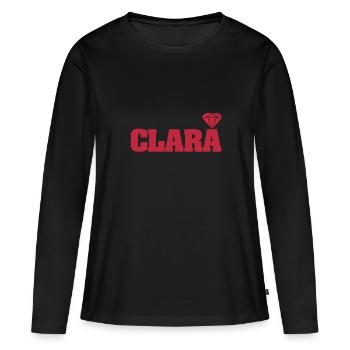 Geschenkidee Clara - Frauen Premium Bio Langarmshirt - Schwarz - Vorne - Julia (174cm)