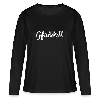 Gfröörli Schweizerdeutsch | Schweiz Kind Aprés Ski - Frauen Premium Bio Langarmshirt - Schwarz - Vorne - Julia (174cm)
