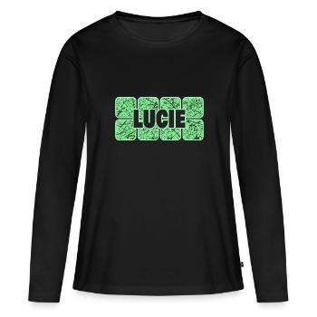 Prénom Lucie - T-shirt manches longues Premium bio Femme - noir - Devant - Julia (174cm)