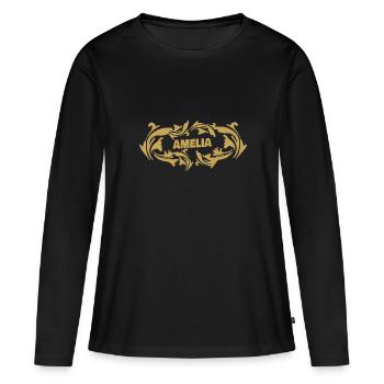 Amelia - Frauen Premium Bio Langarmshirt - Schwarz - Vorne - Julia (174cm)