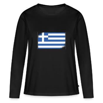Griechenland Flagge Hellas Athen Griechische Fahne - Frauen Premium Bio Langarmshirt - Schwarz - Vorne - Julia (174cm)