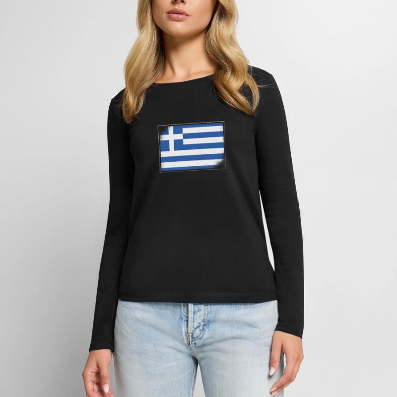 Drapeau de la Grèce Hellas Athènes Drapeau de la Grèce T-shirt manches longues Premium bio Femme