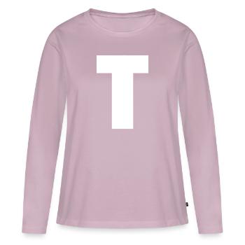 Lettre T Alphabet majuscule Monogramme Initiale - T-shirt manches longues Premium bio Femme - rose poudré - Devant - Julia (174cm)