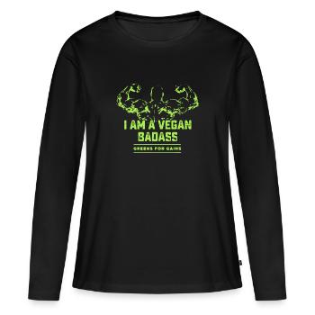 Je suis un badass végétalien: Verts pour les gains - T-shirt manches longues Premium bio Femme - noir - Devant - Julia (174cm)