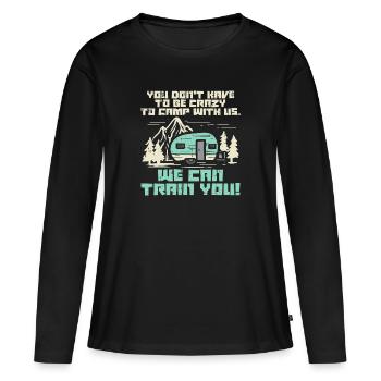 Crazy Camp mit uns Lustiger Camping-Van Wohnmobil Wohnmobil - Frauen Premium Bio Langarmshirt - Schwarz - Vorne - Julia (174cm)