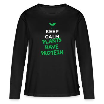 Gardez les plantes calmes ont des protéines végétaliennes - T-shirt manches longues Premium bio Femme - noir - Devant - Julia (174cm)