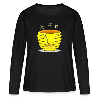 Pot de miel avec miel abeilles cadeau sucré - T-shirt manches longues Premium bio Femme - noir - Devant - Julia (174cm)