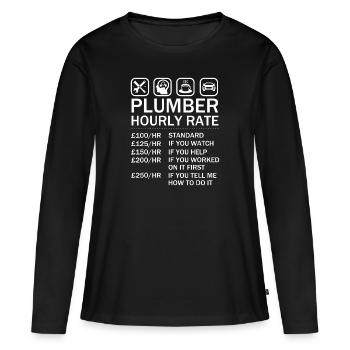 Plombier Taux horaire Liste de prix Taux de main-d’œuvre Plomb - T-shirt manches longues Premium bio Femme - noir - Devant - Julia (174cm)