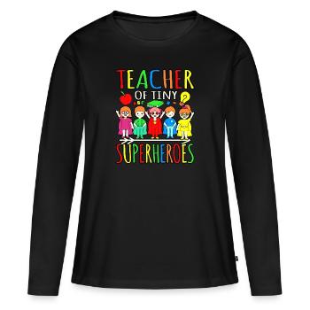 Premier jour de l’enseignant de minuscules super-héros - T-shirt manches longues Premium bio Femme - noir - Devant - Julia (174cm)