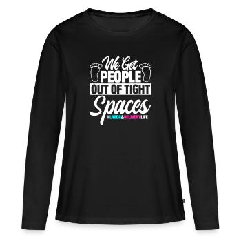 Wir holen Menschen aus engen Räumen heraus Arbeit - Frauen Premium Bio Langarmshirt - Schwarz - Vorne - Julia (174cm)