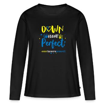 Down Right Perfect - Sensibilisation au syndrome de Down - T-shirt manches longues Premium bio Femme - noir - Devant - Julia (174cm)
