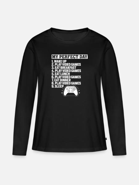 Mein perfekter Tag Videospiele Lustige Gamer Jungen Gaming - Frauen Premium Bio Langarmshirt - Schwarz