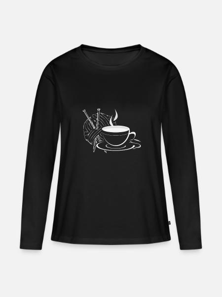 Stricken und Kaffee - Frauen Premium Bio Langarmshirt - Schwarz