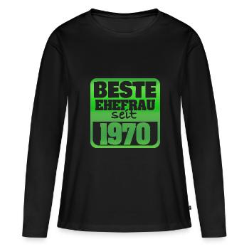1970 - T-shirt manches longues Premium bio Femme - noir - Devant - Julia (174cm)