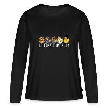 Funny Celebrate Diversity Yellow Bath Duckie Rubbe - Frauen Premium Bio Langarmshirt - Schwarz - Vorne - Julia (174cm)