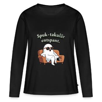 Spuk-takulär entspannt - Frauen Premium Bio Langarmshirt - Schwarz - Vorne - Julia (174cm)