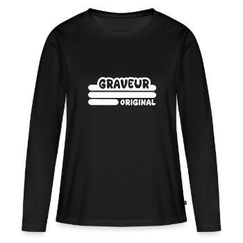 Profession : Graveur - T-shirt manches longues Premium bio Femme - noir - Devant - Julia (174cm)