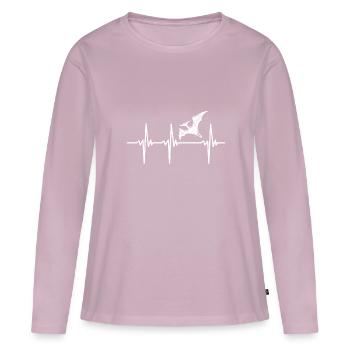 Battement de cœur Dinosaure Ptérosaure Dino Ptéranodon - T-shirt manches longues Premium bio Femme - rose poudré - Devant - Julia (174cm)