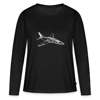 Avion Jet Flyer élégant - T-shirt manches longues Premium bio Femme - noir - Devant - Julia (174cm)