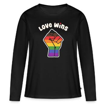 L’amour gagne le poing de la fierté alternative pour l’égalité - T-shirt manches longues Premium bio Femme - noir - Devant - Julia (174cm)