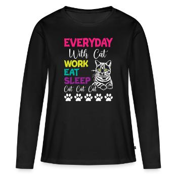 Tous les jours, c’est Chats Travail Manger Dormir Chat Chat Chat - T-shirt manches longues Premium bio Femme - noir - Devant - Julia (174cm)