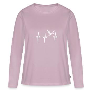 Battement de cœur Ptérosaure Dino Ptéranodon Dinosaure - T-shirt manches longues Premium bio Femme - rose poudré - Devant - Julia (174cm)