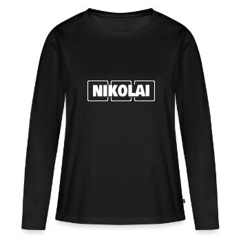 Nom Nikolai - T-shirt manches longues Premium bio Femme - noir - Devant - Julia (174cm)