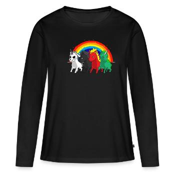 Cadeau de blague arc-en-ciel apocalypse licorne cavalier - T-shirt manches longues Premium bio Femme - noir - Devant - Julia (174cm)