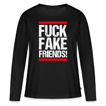 FUCK FAKE FRIENDS! - Frauen Premium Bio Langarmshirt - Schwarz - Vorne - Julia (174cm)