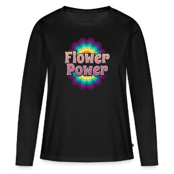 Flower Power Blume Blumenpower - Frauen Premium Bio Langarmshirt - Schwarz - Vorne - Julia (174cm)