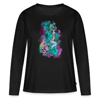 La sirène d'art d'Elfi avec des fleurs - T-shirt manches longues Premium bio Femme - noir - Devant - Julia (174cm)