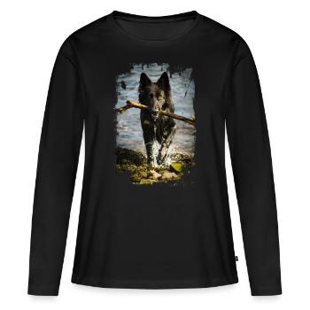 Black German Shepherd Photo - Women's Premium Organic Long Sleeve Shirt - black - Front - Julia (174cm)