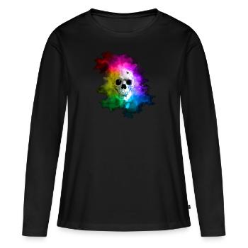 Crâne d'Halloween Rainbow Metal Hardrock - T-shirt manches longues Premium bio Femme - noir - Devant - Julia (174cm)