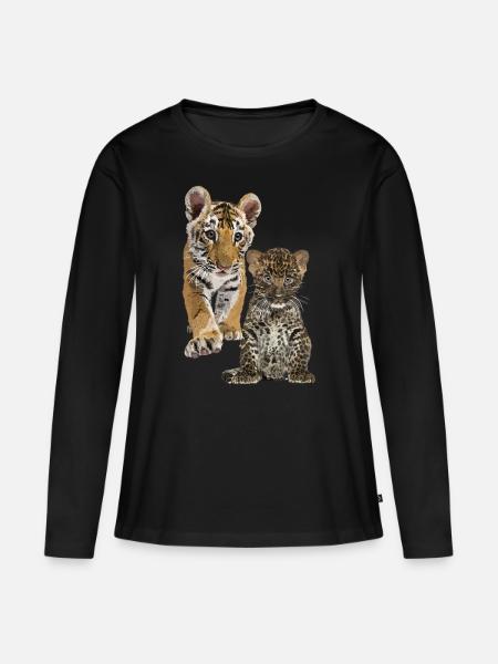 Leopard und Tiger - Frauen Premium Bio Langarmshirt - Schwarz