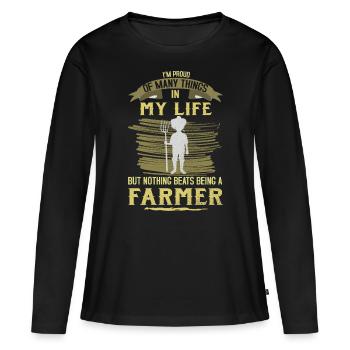 Agriculteur agriculteur tracteur agricole cadeau - T-shirt manches longues Premium bio Femme - noir - Devant - Julia (174cm)
