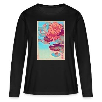 Nénuphars Art japonais - T-shirt manches longues Premium bio Femme - noir - Devant - Julia (174cm)