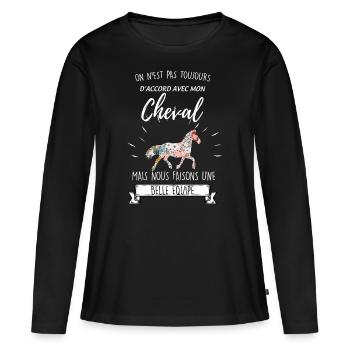Fille cheval équipe de caractère cadeau équitation - T-shirt manches longues Premium bio Femme - noir - Devant - Julia (174cm)