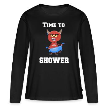 Zeit zu Duschen T-Shirt mit Dusch Teufel - Frauen Premium Bio Langarmshirt - Schwarz - Vorne - Julia (174cm)