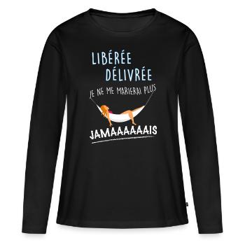 Libérée Délivrée Divorcée Humour Femme - T-shirt manches longues Premium bio Femme - noir - Devant - Julia (174cm)