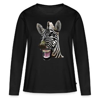 Zèbre au large sourire - T-shirt manches longues Premium bio Femme - noir - Devant - Julia (174cm)