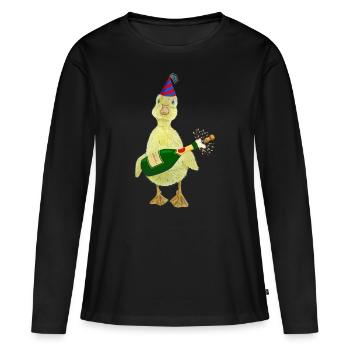 Fête Chick Chick Poulet Caneton Fête d’anniversaire - T-shirt manches longues Premium bio Femme - noir - Devant - Julia (174cm)