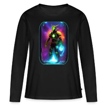 Science Fiction Cartoon with Astranaut - Women's Premium Organic Long Sleeve Shirt - black - Front - Julia (174cm)