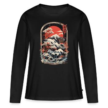 Japon vintage : idylle de montagne japonaise - T-shirt manches longues Premium bio Femme - noir - Devant - Julia (174cm)