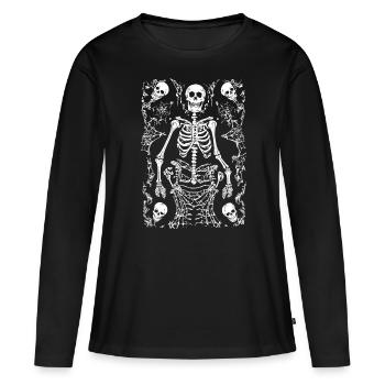 Squelette Halloween Crâne Crâne Gothique - T-shirt manches longues Premium bio Femme - noir - Devant - Julia (174cm)