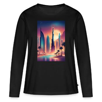 Buntes östliches Stadtbild - Frauen Premium Bio Langarmshirt - Schwarz - Vorne - Julia (174cm)